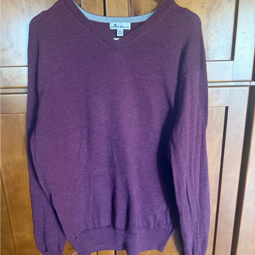Peter Millar Burgundy V-Neck Sweater Merino Wool and Silk Men’s Large